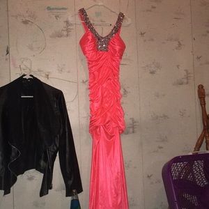 Pink prom dress rhistones floor length